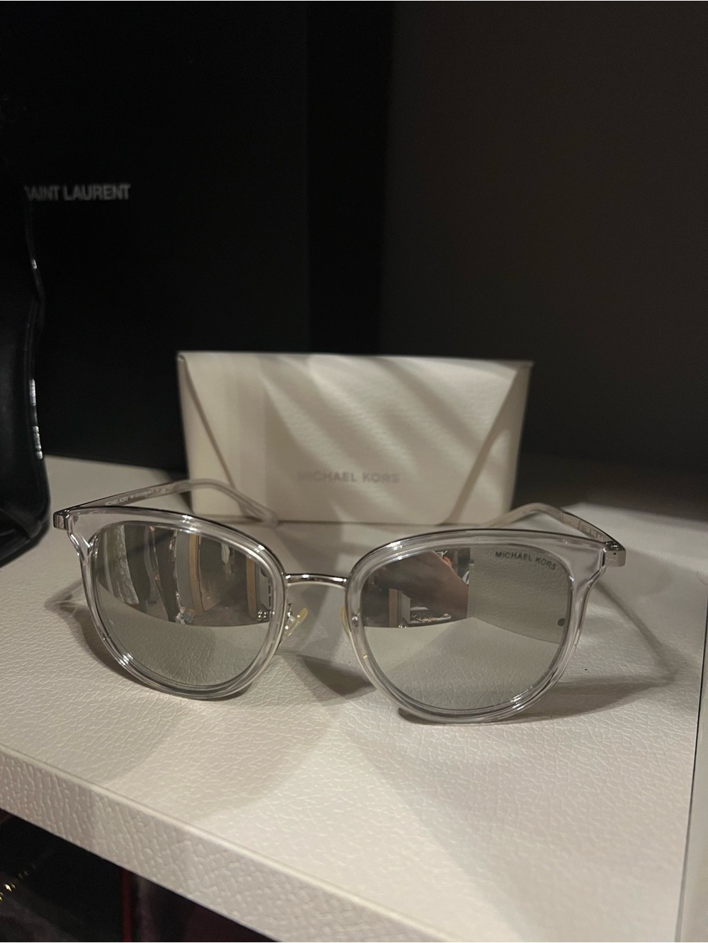 Michael Kors Clear Frame Sunglasses with Silver Lenses
